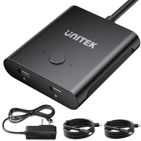 Unitek Bi-Directional USB C Switcher 1 in 2 Out/2 in 1 Out Switch Selector 2 Computers Share 1 Devices Video Source Switch 8K@60Hz Video 10Gbps Data Transfer USB-C Power Adapter Included Black