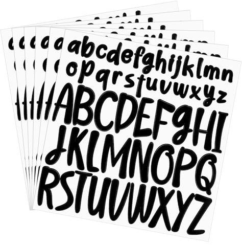 Piriuuo 6 Stück Buchstaben Aufkleber, Selbstklebende Buchstaben Aufkleber Schwarz Vinyl Wasserdichte Sticker Schwarz und Weiß Klebebuchstaben Aufkleber für Scrapbooking, Briefkästen, Poster, Basteln