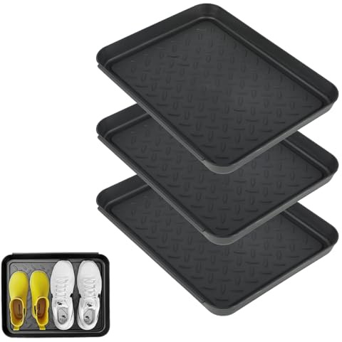 NUWIQ Schuhabtropfschale, 3 Stück Schuhtablett, 35x27x3cm Abtropfschale für Schuhe, Schuhablage, mit erhöhtem Rand für Regen, Für Regentage und Schneesaison, Schwarz