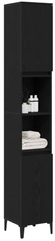 vidaXL Bathroom Cabinet Black oak 30 x 30 x 190 cm Engineered Wood, Ample Storage Solutions for Modern Bathrooms, Rectangular Cabinet, Minimalistic Organization, Functional Space Saver