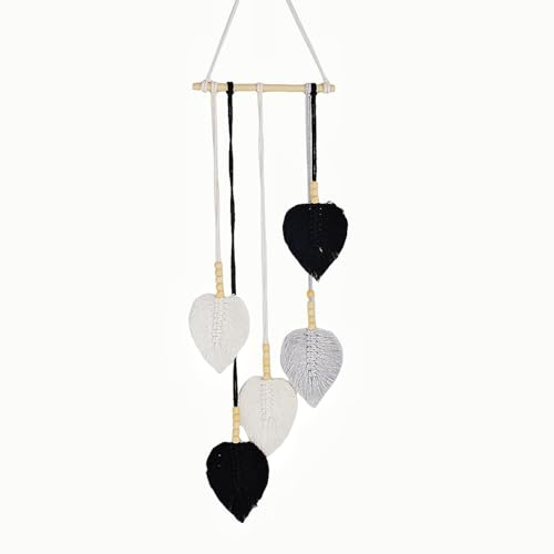 Avoik Aktualisieren Makramee Wandbehang Boho Deko Handgemacht Makramee Wandteppich Schwarz Blätter Tapisserie mit Holzperlen Wandteppich für Schlafzimmer Wohnzimmer Kinderzimmer Hochzeit Wanddeko