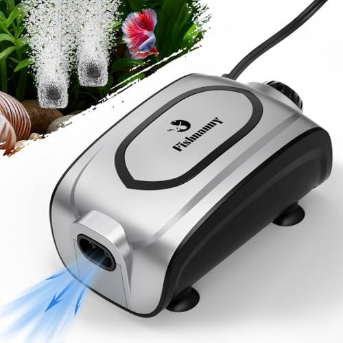 Fishnanny Quiet 3W/5W Aquarium Air Pump - Small & Powerful Dual Outlet Fish Tank Air Pump, Adjustable Oxygen Aerator Pump with Air Stone Bubbler Kits for 1-600L Fish Tanks (Silver, 2026 New)