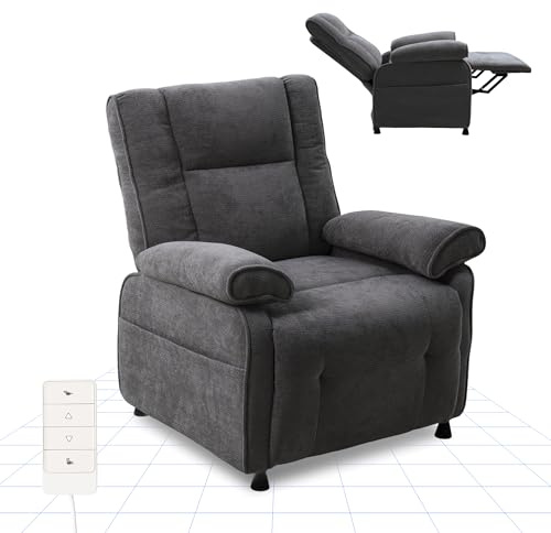 FLEXISPOT Electric Recliner Armchair with Retractable Footrest, Upholstered Fabric, 2 Side Pockets, for Living Room, Dark Gray