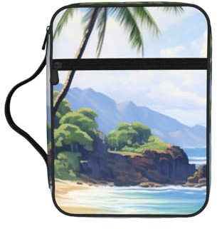 Tamiger Hawaiian Beach with Palm Trees Print Bible Storage Bag Scripture Holder Religious Organizer Christian Gift Accessory