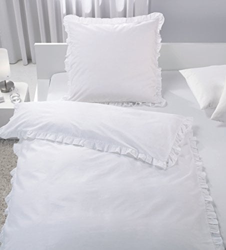 ka Bettwäsche Set Rüschen Romantik Vintage weiß Taupe 135x200 cm Baumwolle TOP (weiß)