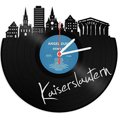 GRAVURZEILE Schallplattenuhr - Skyline Kaiserslautern - Wanduhr aus gegossenem Vinyl mit Stadt Skyline 30 cm - Upcycling Design-Uhr Wand-Deko Vintage-Uhr Wand-Dekoration Retro-Uhr - Made in Germany