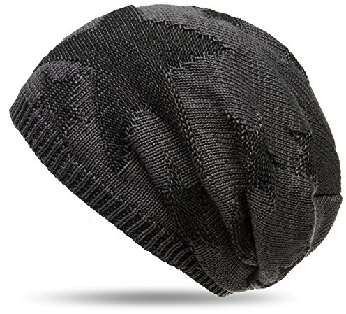Caspar MU152 warme Feinstrick Beanie mit Stern Muster und weichem Fleece Gefüttert, Farbe:grau, Größe:One Size