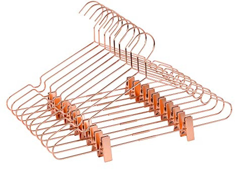 25Pack Koobay 17 Metal Hook Wire Rose Gold Copper Hangers with Clips Clothes Stroage Coat Hangers