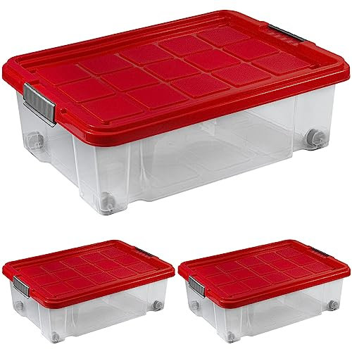 ARTECSIS Unterbett Aufbewahrungsbox mit Deckel und Rollen 3er Set I 34L - 60 x 40 x 18 cm