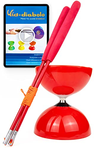 Juggle Dream Big Top Diabolo Set da Giocoliere con Bacchette in Fibra e Video di Apprendimento Online - Giocoleria (Rosso Diablo/Rosso Bacchette)