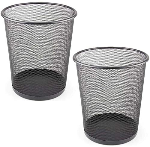Set of 2 Black Bin Waste Basket - Wire Mesh Trash Bin for The Office, Bedroom, Bathroom, Lounge, University Dorm Rooms - Modern & Space-Saving Baskets & Bins with Solid & Stable Base, Heavy Duty Metal