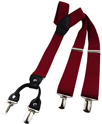 TigerTie breiter Herren Hosenträger mit 4 Clips in Y-Form - Farbe bordeaux weinrot - hochwertige Verarbeitung - elastisch längenverstellbar
