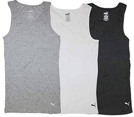PUMA Men's 3 Pack Ribbed Tank Tops Tricot, Blanc/Gris/Noir, S (Lot de 3) Homme