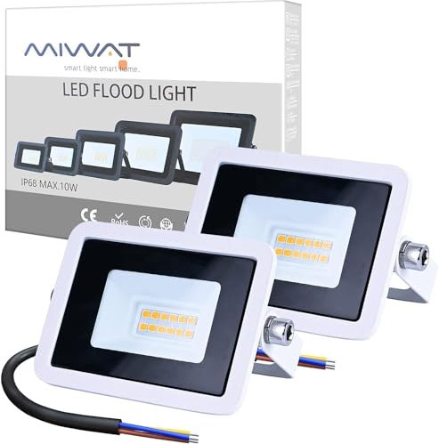 MIWATT 2x10W LED Warmweiß Ultra dünn Strahler Außen, 900LM Superhell LED Fluter, IP68 Wasserdicht Außenstrahler Flutlicht, Flutlichtstrahler für Hof, Garage, Sportplatz