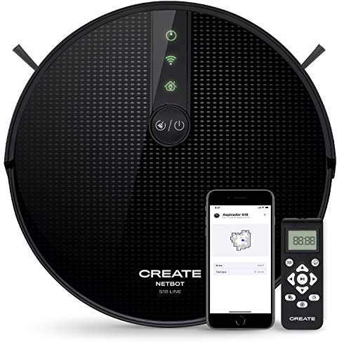Create/NETBOT S18 / Aspirador Robot 4 en 1, Negro/con cartografía y aplicación, Potencia de succión de 1800 Pa, navegación Inteligente, anticollición, Compatible, Alexa, Google Home, WiFi