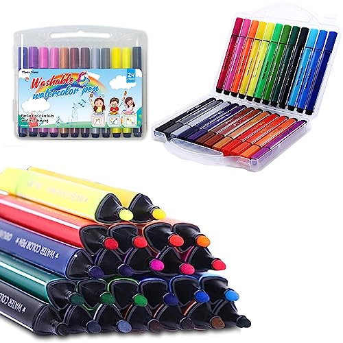 Marte Vanci Washable Felt Tip Colouring Pens for Kids Colour Pen Drawing Marker Pens With Storage Case for Children Adult Colouring Books/Manga/Sketching 24 Assorted Colours Age 3+