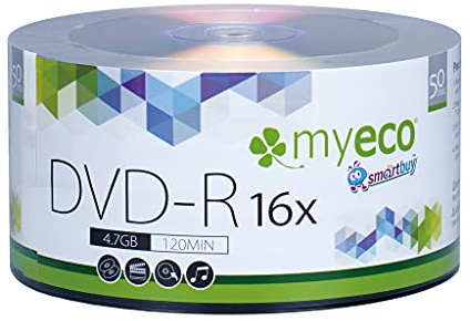50 Pack MyEco DVD-R 16X 4.7GB/120Min Silver Logo Top Write Once Blank Media Record Disc