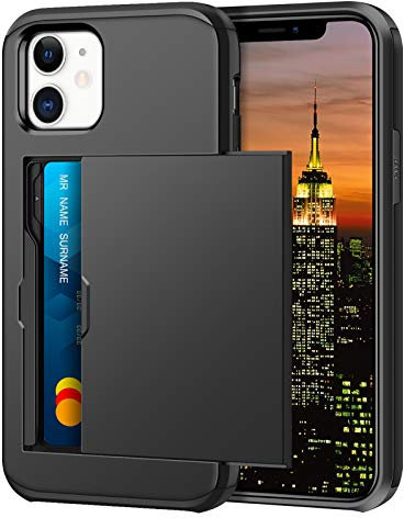Coolden Compatible with iPhone 12 Case Shockproof Case iPhone 12 Wallet Case Protective Case Rubber Bumper Phone Case Card Holder Slot Wallet Case Cover Compatible with iPhone 12/12 Pro (Black)