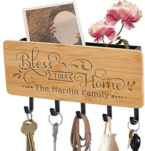 personnalisé Range clé Mural Porte-courrier avec 5 Crochets Porte clé avec Surface de Rangement pour mémos Lettres Prospectus pour Entrées Cuisine et Couloir