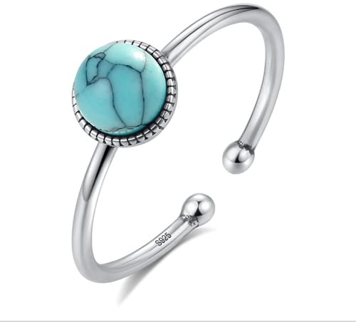 Damen Ring 925 Sterling Thai Silber Türkis Edelstein offener Ring Einfaches Design verstellbar Ring Vintage Fingerring Style Modeschmuck Accessoire für Frauen und Mädchen