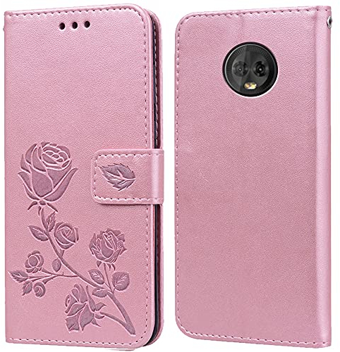 PKQTOP Hülle für Motorola Moto G6 Handyhülle,Klappbar Tasche Case,Standfunktion,Kartenfach,Silikon Bumper,Stoßfeste Schutzhülle Cover für Moto G6(5.7)