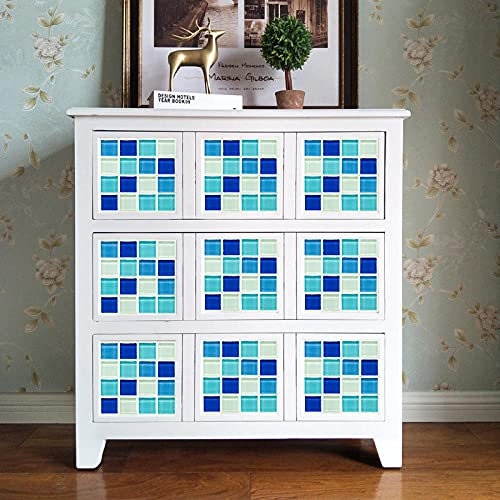 Tile Stickers Duck Egg Blue Beige Stick on Tiles PVC Tile Stickers for Kitchen Heat Resistant Tile Stickers for Bathroom Waterproof Self Adhesive Tiles for Walls Peel and Stick Wallpaper 15x15cm