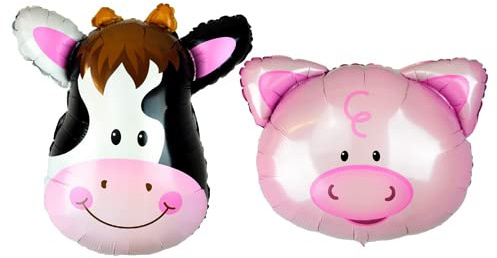 Happium Folienballons, 61 cm, Kuh und Schwein, Scheune, Bauernhof, Tiere, Party-Dekoration