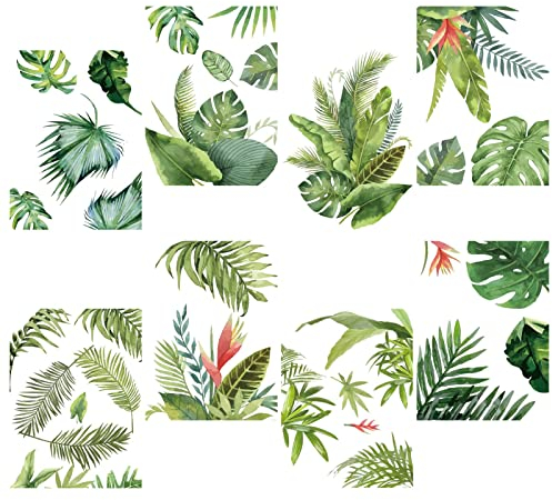 CRASPIRE Vert Feuilles Tropicales Sticker Mural 8 Feuilles Nature Palmier Feuille Plantes Imperméable Amovible Vinyle Art Mural pour Salle de Classe Chambre Salon