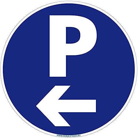 Panneau de Signalisation Autocollant. Panneau Interdiction. Panneau Parking, Panneau d'information Adhésif souple - Diamètre 125 mm - Parking flèche à gauche -