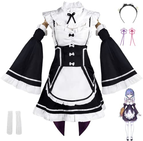 Anime Re:Life in a different world from zero Ram Rem Cosplay Kostüm Maid Kleid Lolita Halloween Uniform Anzug (Uniform Set,S)