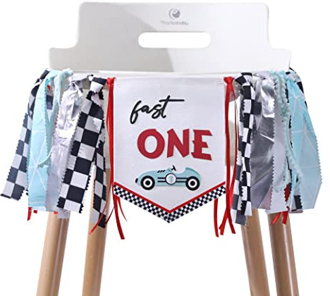 Fast One Hochstuhl-Banner – 1. Geburtstag, Rennwagen-Themen-Dekoration, Vintage- und Retro-Rennwagen-Requisiten