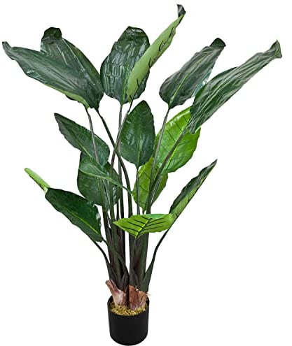 Decovego Strelitzie Paradiesvogelblume Papageienblume Kunstpflanze Künstliche Pflanze 120 cm Kunstblume Kunstbaum Innendekoration Kunst Pflanze wie echt im Topf