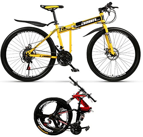 Faltrad Klapprad Klappfahrrad 26 Zoll Mountainbike Erwachsene 21-30 Gang Camping MTB Klapp Fahrräder Bis 150 Kg für Outdoor Reisen Camping,Yellow/Spokes,21