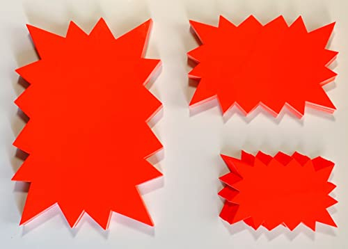60 Rechteck - Sterne - Sortiment Preisschilder aus Neon - rot Karton leuchtrot 3 Größen 380g/qm Preisauszeichnung deko