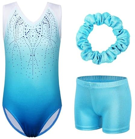 ZNYUNE Justaucorps Gymnastique Fille Short Manche Longue/sans Manche KHB182 Blue_10A