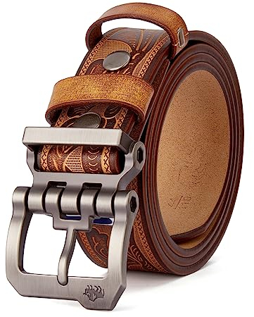 BISON DENIM Gürtel Herren,Ledergürtel Jeansgürtel Metall Retro Gürtel für Herren Kleidung 38mm Breit mit Geschenkbox