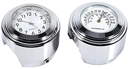 Akozon Uhr Motorrad Lenker, Motorrad-Uhren, Lenkerhalterungsuhr, 7 8 1 Motorraduhr Zifferblattuhr 1 Paar Lenkeruhren für Thermometer Temp Weiß