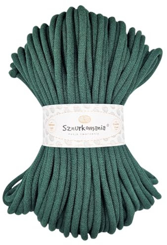 Sznurkomania, Cordón de algodón, 9 mm, 50 m, muchos colores, hilo de macramé, hilo de algodón, cordón de algodón trenzado de 9 mm con núcleo, cordón de ganchillo, bolsillo de ganchillo (verde botella)