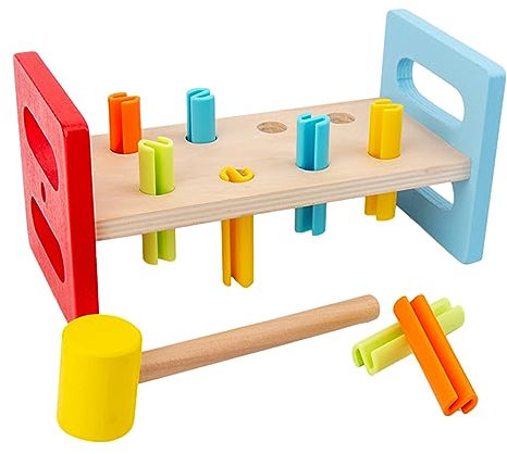 Hongjingda Wooden Pound A-Peg Toy, Hammer Bench Wooden Toy with Hammer, Development Wooden Toy for Toddlers, Early Education, and Drop Toy
