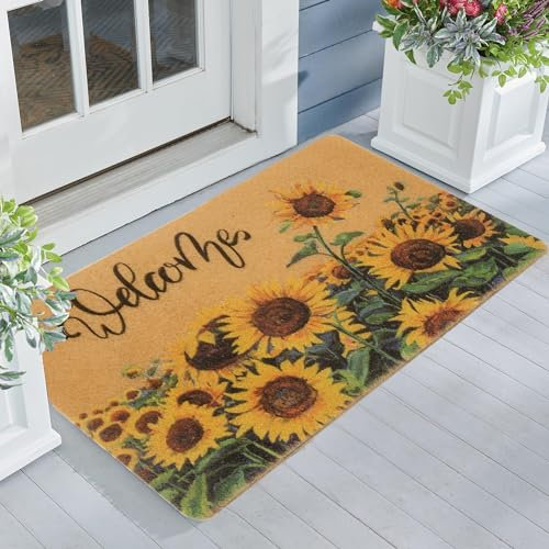 IZUS Floral Welcome-Doormats Front-Door - Spring Flower Home Decor Indoor-Mats Summer Non-Slip Seasonal Doormats 17x30 (Welcome-Sunflower, 17x30)