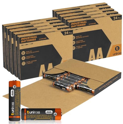 Uniross Pile Alcaline Industrial AA / LR6 / Stilo / 1,5V Ideali per Dispositivi Professionali - 10 Box da 24 Batterie