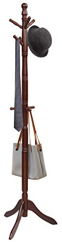 GIANTEX Portemanteau sur pied avec 9 crochets en bois, porte-manteau d'entrée stable avec base à trois pieds, bois de caoutchouc, hauteur réglable pour couloir, chambre (marron)