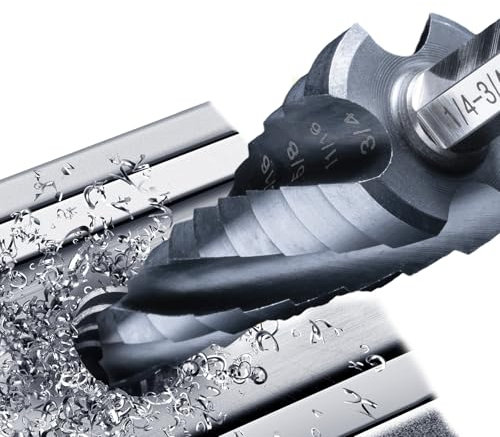 GRENPRO Titanium Four Spiral Flute Cobalt Step Drill Bits,1/4-3/4 Impact Unibit Pro Max Step Bit Set,1/4 Hex Shank Step Drill Bit HSS M35 High Speed Steel Bit for Carbon Steel, Wood, Plastic