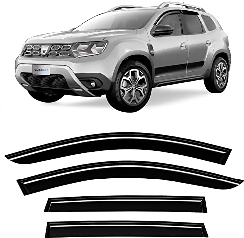 CLIM ART Windabweiser für/kompatible mit Dacia Duster SUV 2017-2024 (II)- Stick-on Regenabweiser - Autofenster Sonnen-& Regenschutz - Windabweiser Autofenster - Einfache Montage - Garantie 4 Set S