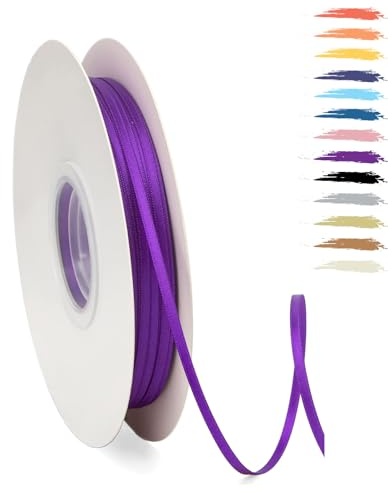 Lila 3mm Satinband 95 Meter, Polyesterband, verschönern Sie Ihre Bastelarbeiten und Feiern, ideal für Geschenkverpackungen, Dekorationen, Hochzeitsautoband, Bänder zum Basteln