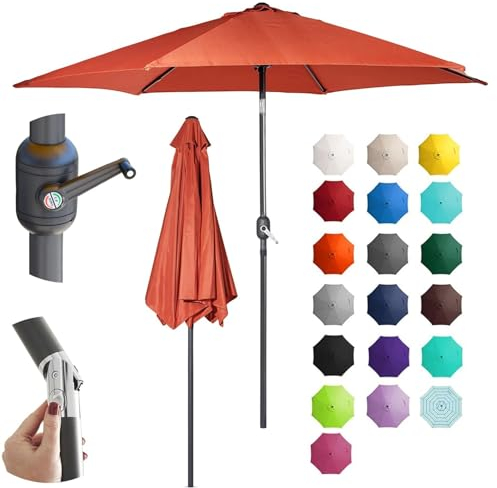 SOYDAN 270cm Sonnenschirm mit 8 Rippen, UV-Schutz Wasserdicht Polyesterschirme, Kippbar, Kurbel, Marktschirm für Garten, Deck, Hinterhof und Pool - Orange (Size : Orange)