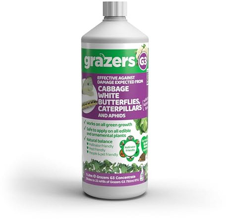 Grazers G3 Concentrate – Protection from Cabbage White Butterflies, Caterpilars, Aphids & other Sap Suckers – 1L (Dilutes to 22 refills of 750ML Ready To Use Spray)