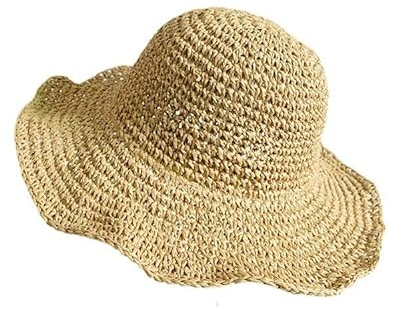 DHSBGWSX Sombrero de Sol para Mujer - Paja de Verano Plegable de Ala Ancha para Playa