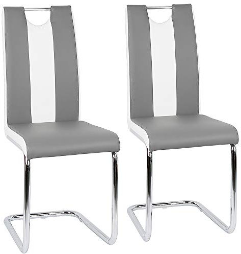 OHMG Lot de 2/4/6 Chaises Cantilever de Salle à Manger - Bureau, Cuisine et Repas - Similicuir Cappuccino avec Pieds Luge en Acier et Poignée (Gris(2))