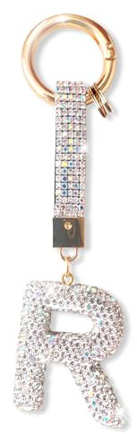 ZVRSUA Schlüsselanhänger Buchstabe R mit Glitzer Strass für Mädchen und Frauen，Schlüsselanhänger Alphabet/Name,Bag Charms,Rucksack Anhänger，Geschenke für Damen Mädchen，Keychain Silber(R)